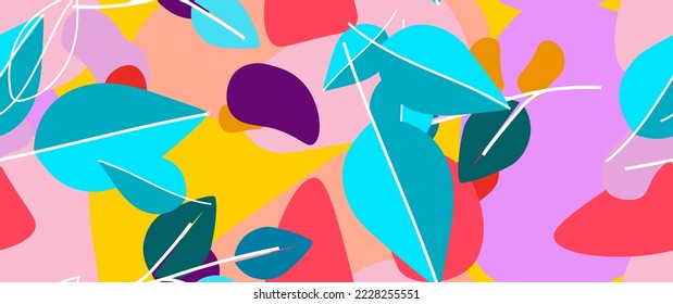 Bold Leaf Pattern. Tropical Leaf. Modern Motif. Jungle Print. Foliage Summer Seamless Pattern. Trending Vector Background. Artistic Botanical Surface. Abstract Plant. Bright Fashion. Contrast Drawing.