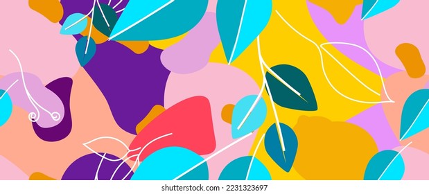 Bold Leaf Pattern. Tropical Leaf. Modern Motif. Jungle Print. Foliage Summer Seamless Pattern. Trending Vector Background. Artistic Botanical Surface. Abstract Plant. Bright Fashion. Contrast Drawing.