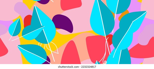 Bold Leaf Pattern. Tropical Leaf. Modern Motif. Jungle Print. Foliage Summer Seamless Pattern. Trending Vector Background. Artistic Botanical Surface. Abstract Plant. Bright Fashion. Contrast Drawing.