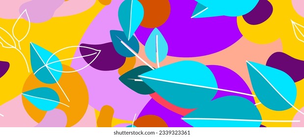 Bold Leaf Pattern. Tropical Leaf. Modern Motif. Jungle Print. Foliage Summer Seamless Pattern. Trending Vector Background. Artistic Botanical Surface. Abstract Plant. Bright Fashion. Contrast Drawing.