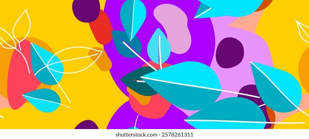 Bold Leaf Pattern. Tropical Leaf. Modern Motif. Jungle Print. Foliage Summer Seamless Pattern. Trending Vector Background. Artistic Botanical Surface. Abstract Plant. Bright Fashion. Contrast Drawing.