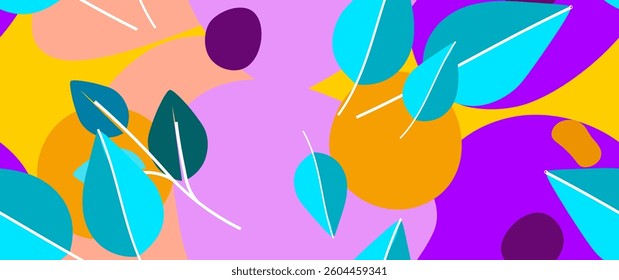 Bold Leaf Pattern. Tropical Leaf. Modern Motif. Jungle Print. Foliage Summer Seamless Pattern. Trending Vector Background. Artistic Botanical Surface. Abstract Plant. Bright Fashion. Contrast Drawing.