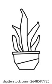 Negrito planta folha em pequeno vaso preto linha arte etiqueta