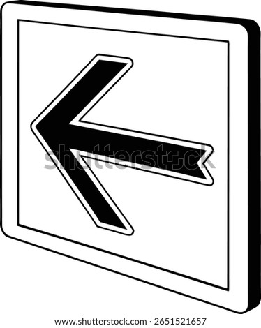 Bold left arrow sign icon in black and white with outlined square frame. Clean and simple vector graphic for navigation, directions, or wayfinding. Ideal for signage, apps, or print materials.
