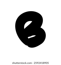 Bold letter B of latin english language. Black font symbol in hand drawn doodle style. Vector illustration isolated on white background. For presentation, logo, branding, font, education.