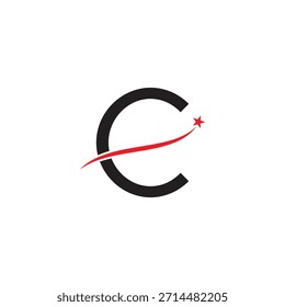 Diseño de logotipo de letra C en negrita con Vector Swoosh de estrella roja. Icono inicial moderno para el éxito, el logro y la marca Corporativa.