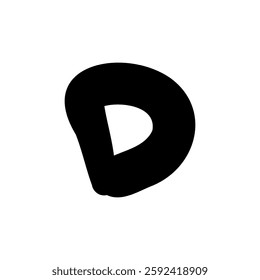 Bold letter D of latin english language. Black font symbol in hand drawn doodle style. Vector illustration isolated on white background. For presentation, logo, branding, font, education.