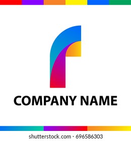 Bold letter F logo design. Abstract minimalistic symbol made of stripes with color and gradient palettes.