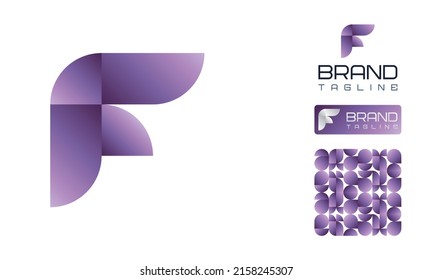 Logo de letra negrita F con formas geométricas en gradiente, patrón, variación de logotipo para negocios, empresa, preescolar
