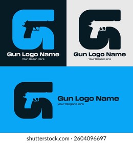 A bold letter "G" logo featuring a handgun silhouette, perfect for gun shops, tactical brands, security firms, law enforcement, shooting clubs, and military-related businesses.