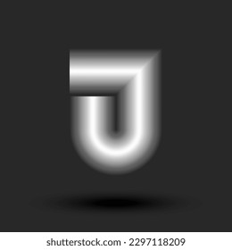 Monograma del logotipo J 3d de letra negrita con sombras de forma de tubo plateado, elemento de diseño de caligrafía creativa metálica.