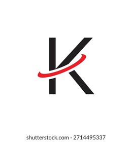 Letra em negrito K Logo Design Vetor Template. Ícone abstrato do monograma de negócios com órbita vermelha dinâmica do sopro. Identidade de marca corporativa moderna inicial