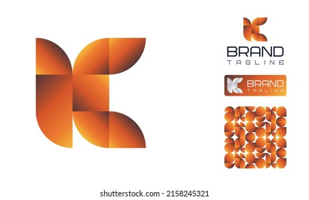 Bold letter K logo using geometric shapes in gradient, pattern, logo variation for business, company, preschool