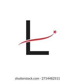 Bold Letter L Logo Design with Red Star Swoosh Vector. Modern Initial Icon for Success, Achievement, and Corporate Branding.