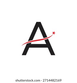 Bold Letter A Logo Design with Red Star Swoosh Vector. Modern Initial Icon for Success, Achievement, and Corporate Branding.