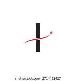 Diseño de logotipo de letra negrita I con Vector Swoosh de estrella roja. Icono inicial moderno para el éxito, el logro y la marca Corporativa.