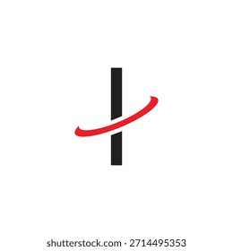 Modelo vetorial de design de letra I em negrito. Ícone abstrato do monograma de negócios com órbita vermelha dinâmica do sopro. Identidade de marca corporativa moderna inicial