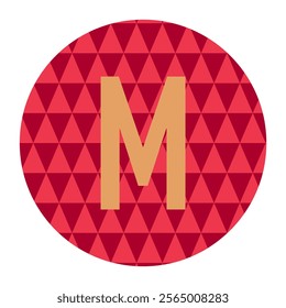 Bold Letter M logo design with a vibrant red geometric triangle pattern background. Perfect for branding, modern designs, or creative projects seeking a powerful and eye-catching aesthetic.