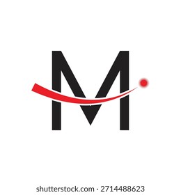 Diseño del logotipo de la letra M en negrita con Swoosh rojo dinámico y Starburst | Icono inicial del monograma Corporativa moderno | Tecnología, éxito y liderazgo