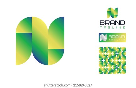 Bold letter N logo using geometric shapes in gradient, pattern, logo variation for business, company, preschool