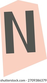 Letra N en negrita en un panel de polígono en ángulo en estilo geométrico plano. Monograma de bloque en forma de tarjeta sesgada renderizado con Formas limpias y bordes afilados. Ilustración vectorial de dibujos animados