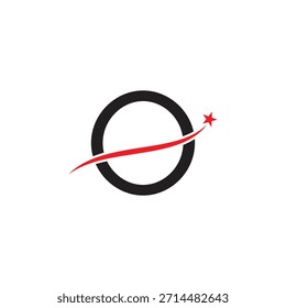 Bold Letter O Logo Design with Red Star Swoosh Vector. Modern Initial Icon for Success, Achievement, and Corporate Branding.
