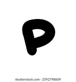 Bold letter P of latin english language. Black font symbol in hand drawn doodle style. Vector illustration isolated on white background. For presentation, logo, branding, font, education.