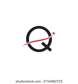Letra em negrito Q Logo Design com Red Star Swoosh Vetor. Ícone inicial moderno para o sucesso, realização e marca corporativa.