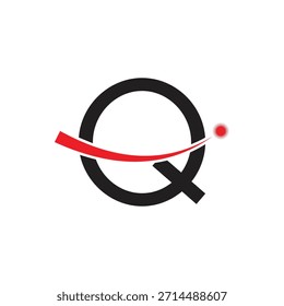 Diseño de logotipo de letra Q en negrita con Swoosh rojo dinámico y estallido estelar | Icono inicial de monograma Corporativa moderno | Tecnología, éxito y liderazgo
