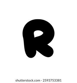 Bold letter R of latin english language. Black font symbol in hand drawn doodle style. Vector illustration isolated on white background. For presentation, logo, branding, font, education.