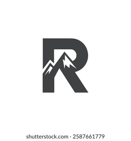 Bold Letter R Mountain Logo Design for Outdoor Branding
