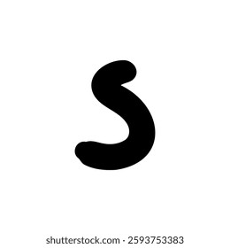 Bold letter S of latin english language. Black font symbol in hand drawn doodle style. Vector illustration isolated on white background. For presentation, logo, branding, font, education.