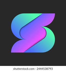 Bold letter S logo 3d typography design vibrant colorful gradient layers surfaces, creative identity emblem with overlapping levels with shadows.