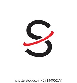 Letra em negrito S Modelo vetorial de design. Ícone abstrato do monograma de negócios com órbita vermelha dinâmica do sopro. Identidade de marca corporativa moderna inicial