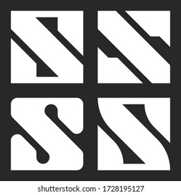Bold letter S logo monogram typography graphic print set, black and white identity minimalist emblem collection