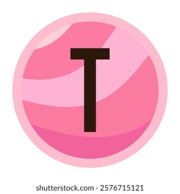 Bold Letter T in Pink Valentine-Themed Circle with Elegant Design Elements