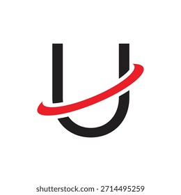Vektorvorlage für das Design des U-Logos mit fetten Buchstaben. Abstraktes Business-Monogramm-Symbol mit dynamischer roter Swoosh-Bahn. Initiale Markenidentität für moderne Unternehmen