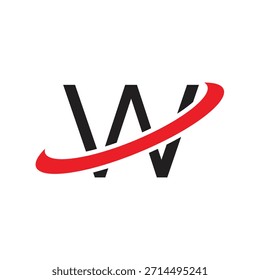 Plantilla de Vector de diseño de logotipo de letra W en negrita. Icono Abstractas del monograma del negocio con la órbita roja dinámica Swoosh. Identidad de marca Corporativa moderna Inicial