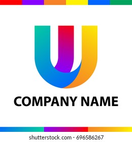 Bold letter W logo design. Abstract minimalistic symbol made of stripes with color and gradient palettes.