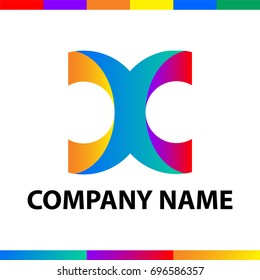 Bold letter X logo design. Abstract minimalistic symbol made of stripes with color and gradient palettes.