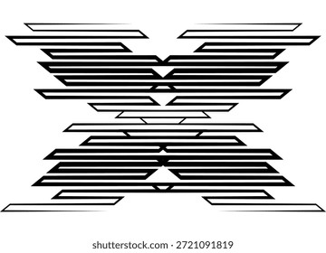 Letra en negrita X. Patrón de Vector a rayas para el cuerpo del coche, publicidad, ropa deportiva, juguete, cubierta, embalaje. Elemento de diseño negro sobre fondo blanco. Fondo de Vector deportivo moderno.  Formas geométricas