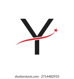 Bold Letter Y Logo Design with Red Star Swoosh Vector. Modern Initial Icon for Success, Achievement, and Corporate Branding.