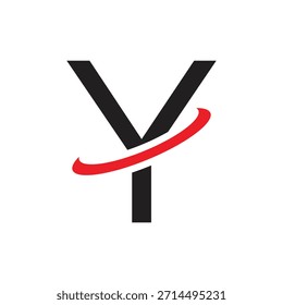 Bold Letter Y Logo Design Vector Template. Abstract Business Monogram Icon with Dynamic Red Swoosh Orbit. Modern Corporate Branding Identity Initial