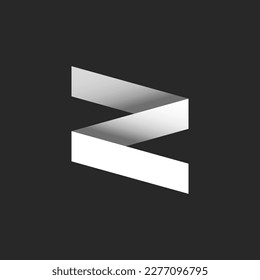 Fett Buchstaben Z 3d Logo Monogramm, gebrochene Linie Symbol Design Idee, Papier Schnitt Streifen grau und weiß Farbverlauf, kreative Identität Mode Salon Zickzag Emblem.