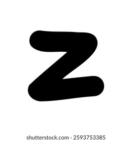 Bold letter Z of latin english language. Black font symbol in hand drawn doodle style. Vector illustration isolated on white background. For presentation, logo, branding, font, education.