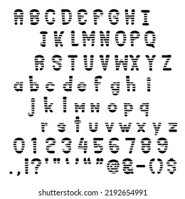 A bold lettered display stripe sans serif font,Typography typeface uppercase lowercase and number,vector illustration
