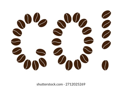 Letras atrevidas GO hechas de Grandes granos de café tostados sobre fondo transparente Diseño plano mínimo. Ilustración vectorial aislada Marca de café simple para el logotipo de la cafetería, etiqueta, embalaje o etiqueta de redes sociales