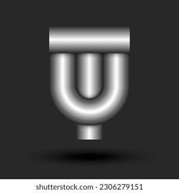 Bold letters TU or UT initials monogram 3d logo metallic tube shape, combination two overlapping letters T and U  silver creative, typography design element.