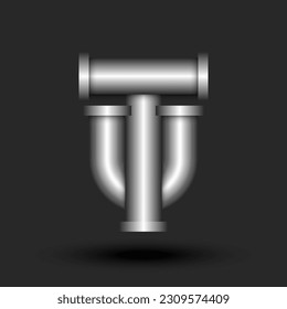 Bold letters TU or UT initials monogram 3d logo metallic pipes line shape, combination two overlapping letters T and U industrial concept symbol, tech identity creative design element.