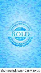 Bold light blue emblem with triangle mosaic background